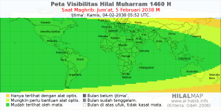 HilalMap: Peta Visibilitas Hilal Muharram 1460 H: rukyat tanggal 2038-2-5 M