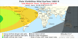 HilalMap: Peta Visibilitas Hilal Syaban 1460 H: rukyat tanggal 2038-8-30 M