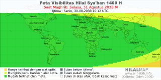 HilalMap: Peta Visibilitas Hilal Syaban 1460 H: rukyat tanggal 2038-8-31 M
