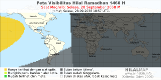 HilalMap: Peta Visibilitas Hilal Ramadhan 1460 H: rukyat tanggal 2038-9-28 M