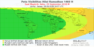 HilalMap: Peta Visibilitas Hilal Ramadhan 1460 H: rukyat tanggal 2038-9-29 M