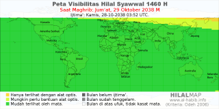 HilalMap: Peta Visibilitas Hilal Syawwal 1460 H: rukyat tanggal 2038-10-29 M