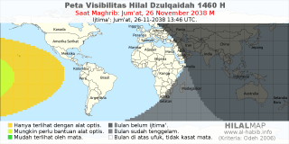 HilalMap: Peta Visibilitas Hilal Dzulqaidah 1460 H: rukyat tanggal 2038-11-26 M