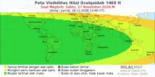 HilalMap: Peta Visibilitas Hilal Dzulqaidah 1460 H: rukyat tanggal 2038-11-27 M