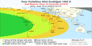 HilalMap: Peta Visibilitas Hilal Dzulhijjah 1460 H: rukyat tanggal 2038-12-26 M