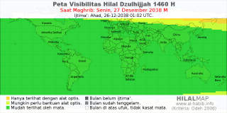 HilalMap: Peta Visibilitas Hilal Dzulhijjah 1460 H: rukyat tanggal 2038-12-27 M