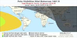 HilalMap: Peta Visibilitas Hilal Muharram 1461 H: rukyat tanggal 2039-1-24 M
