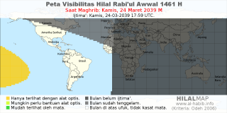 HilalMap: Peta Visibilitas Hilal Rabiul-Awwal 1461 H: rukyat tanggal 2039-3-24 M