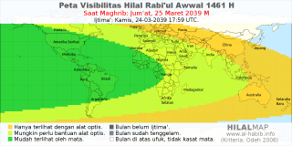 HilalMap: Peta Visibilitas Hilal Rabiul-Awwal 1461 H: rukyat tanggal 2039-3-25 M