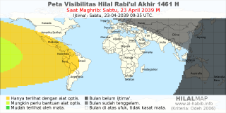 HilalMap: Peta Visibilitas Hilal Rabiul-Akhir 1461 H: rukyat tanggal 2039-4-23 M
