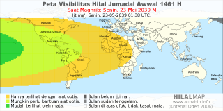 HilalMap: Peta Visibilitas Hilal Jumadal-Awwal 1461 H: rukyat tanggal 2039-5-23 M