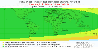 HilalMap: Peta Visibilitas Hilal Jumadal-Awwal 1461 H: rukyat tanggal 2039-5-24 M