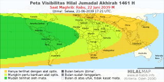 HilalMap: Peta Visibilitas Hilal Jumadal-Akhirah 1461 H: rukyat tanggal 2039-6-22 M