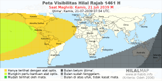 HilalMap: Peta Visibilitas Hilal Rajab 1461 H: rukyat tanggal 2039-7-21 M