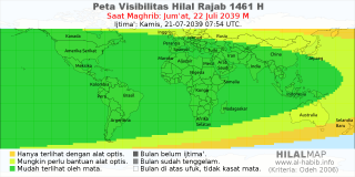 HilalMap: Peta Visibilitas Hilal Rajab 1461 H: rukyat tanggal 2039-7-22 M