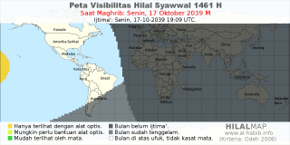 HilalMap: Peta Visibilitas Hilal Syawwal 1461 H: rukyat tanggal 2039-10-17 M