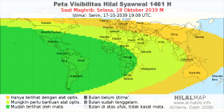 HilalMap: Peta Visibilitas Hilal Syawwal 1461 H: rukyat tanggal 2039-10-18 M