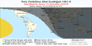 HilalMap: Peta Visibilitas Hilal Dzulhijjah 1461 H: rukyat tanggal 2039-12-15 M
