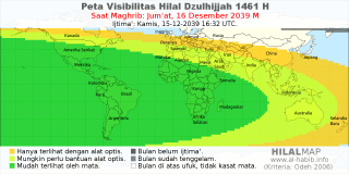 HilalMap: Peta Visibilitas Hilal Dzulhijjah 1461 H: rukyat tanggal 2039-12-16 M
