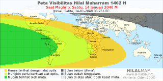 HilalMap: Peta Visibilitas Hilal Muharram 1462 H: rukyat tanggal 2040-1-14 M