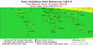 HilalMap: Peta Visibilitas Hilal Muharram 1462 H: rukyat tanggal 2040-1-15 M