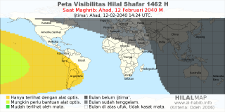 HilalMap: Peta Visibilitas Hilal Shafar 1462 H: rukyat tanggal 2040-2-12 M