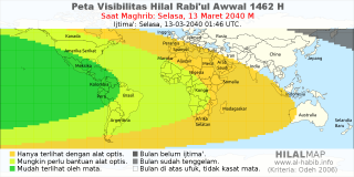 HilalMap: Peta Visibilitas Hilal Rabiul-Awwal 1462 H: rukyat tanggal 2040-3-13 M