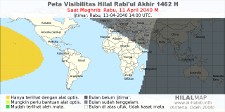 HilalMap: Peta Visibilitas Hilal Rabiul-Akhir 1462 H: rukyat tanggal 2040-4-11 M