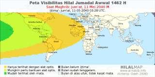 HilalMap: Peta Visibilitas Hilal Jumadal-Awwal 1462 H: rukyat tanggal 2040-5-11 M