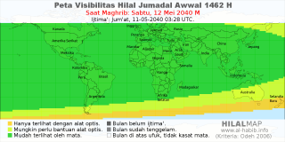 HilalMap: Peta Visibilitas Hilal Jumadal-Awwal 1462 H: rukyat tanggal 2040-5-12 M