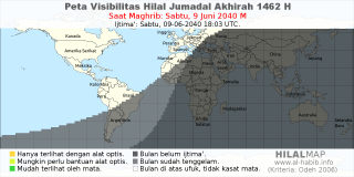 HilalMap: Peta Visibilitas Hilal Jumadal-Akhirah 1462 H: rukyat tanggal 2040-6-9 M