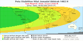 HilalMap: Peta Visibilitas Hilal Jumadal-Akhirah 1462 H: rukyat tanggal 2040-6-10 M