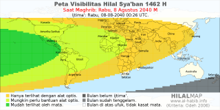 HilalMap: Peta Visibilitas Hilal Syaban 1462 H: rukyat tanggal 2040-8-8 M