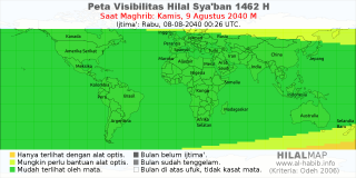 HilalMap: Peta Visibilitas Hilal Syaban 1462 H: rukyat tanggal 2040-8-9 M