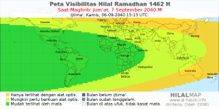 HilalMap: Peta Visibilitas Hilal Ramadhan 1462 H: rukyat tanggal 2040-9-7 M