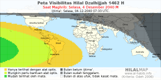 HilalMap: Peta Visibilitas Hilal Dzulhijjah 1462 H: rukyat tanggal 2040-12-4 M