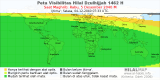 HilalMap: Peta Visibilitas Hilal Dzulhijjah 1462 H: rukyat tanggal 2040-12-5 M