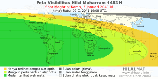 HilalMap: Peta Visibilitas Hilal Muharram 1463 H: rukyat tanggal 2041-1-3 M