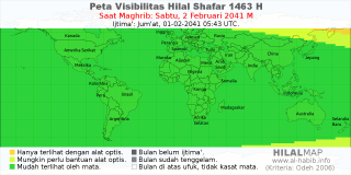 HilalMap: Peta Visibilitas Hilal Shafar 1463 H: rukyat tanggal 2041-2-2 M