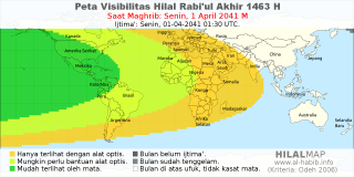 HilalMap: Peta Visibilitas Hilal Rabiul-Akhir 1463 H: rukyat tanggal 2041-4-1 M