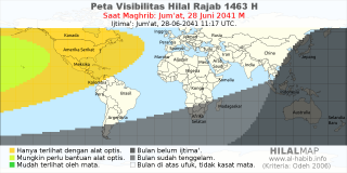 HilalMap: Peta Visibilitas Hilal Rajab 1463 H: rukyat tanggal 2041-6-28 M