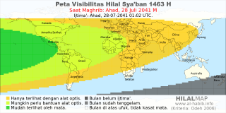 HilalMap: Peta Visibilitas Hilal Syaban 1463 H: rukyat tanggal 2041-7-28 M