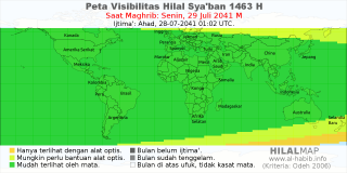 HilalMap: Peta Visibilitas Hilal Syaban 1463 H: rukyat tanggal 2041-7-29 M