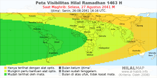 HilalMap: Peta Visibilitas Hilal Ramadhan 1463 H: rukyat tanggal 2041-8-27 M