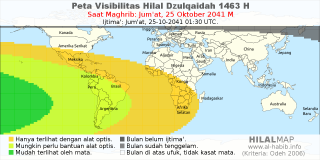 HilalMap: Peta Visibilitas Hilal Dzulqaidah 1463 H: rukyat tanggal 2041-10-25 M