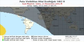 HilalMap: Peta Visibilitas Hilal Dzulhijjah 1463 H: rukyat tanggal 2041-11-23 M