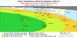 HilalMap: Peta Visibilitas Hilal Dzulhijjah 1463 H: rukyat tanggal 2041-11-24 M