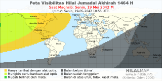 HilalMap: Peta Visibilitas Hilal Jumadal-Akhirah 1464 H: rukyat tanggal 2042-5-19 M