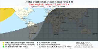 HilalMap: Peta Visibilitas Hilal Rajab 1464 H: rukyat tanggal 2042-6-17 M
