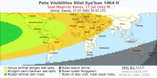 HilalMap: Peta Visibilitas Hilal Syaban 1464 H: rukyat tanggal 2042-7-17 M